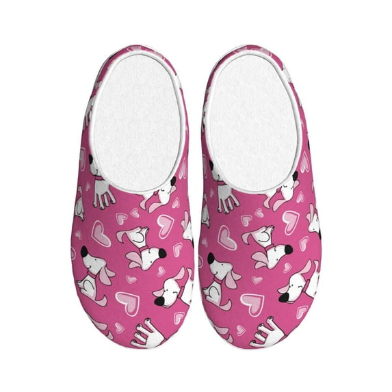 Fotbe Love Dog Pattern Women's Fuzzy Curly Fur Memory Foam Loafer Slippers Indoor Outdoor Slippers Winter Home Shoes-42/43
