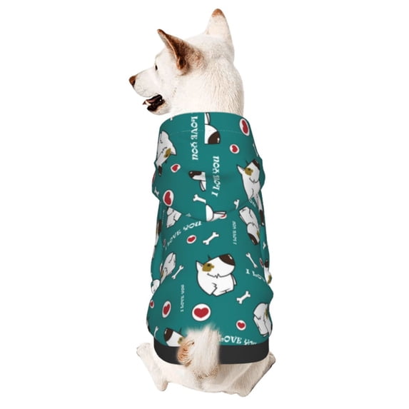Fotbe Love Dog Print Small Dog Sweater Hoodies Pet Grey Hooded Soft Fleece Sweatshirts with Pocket Fall Winter Puppy Cat Sweaters Warm Clothes-Small