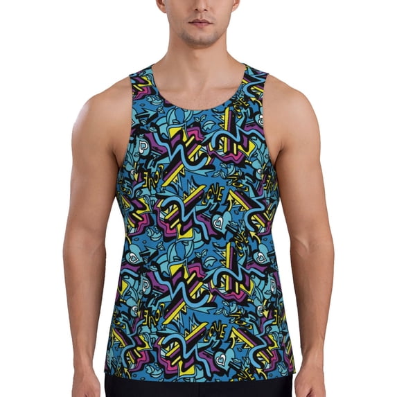 Fotbe Love Music Pattern Men's Quick Dry Workout Tank Top Gym Muscle Tee Fitness Bodybuilding Sleeveless T Shirt Breathable Workout Shirt-4X-Large
