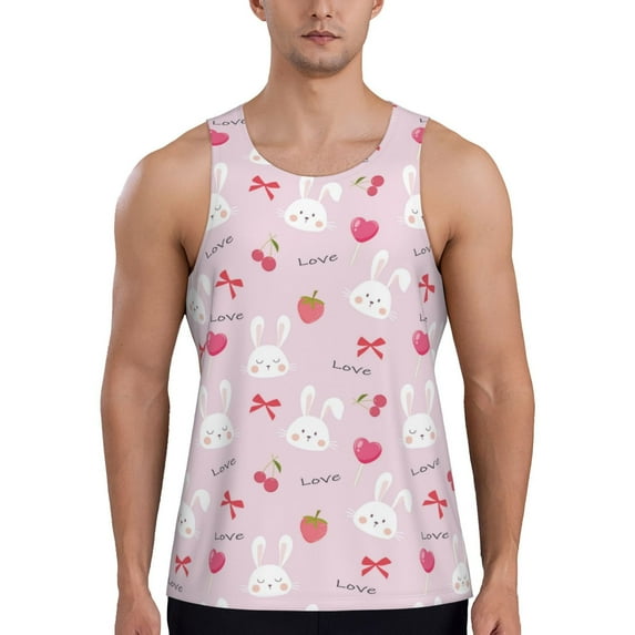 Fotbe Love Rabbit Pattern Men's Quick Dry Workout Tank Top Gym Muscle Tee Fitness Bodybuilding Sleeveless T Shirt Breathable Workout Shirt-Large