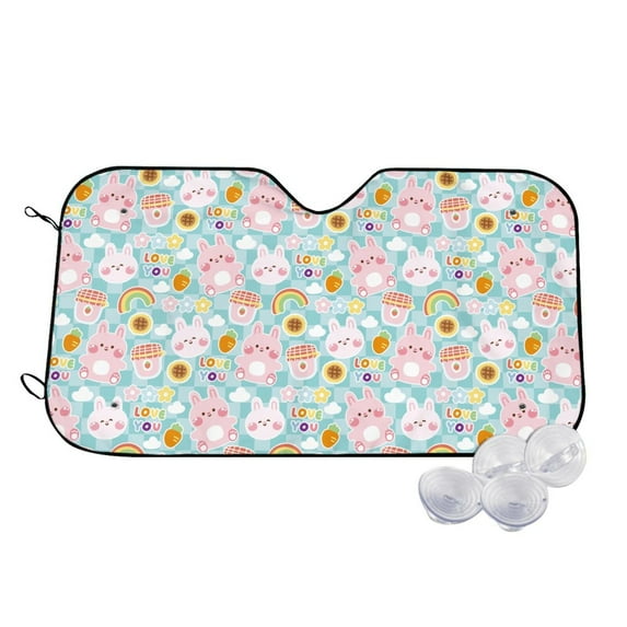 Fotbe Love You Rabbit Car Windshield Sunshade | Sun Visor Protector Front Window Shade, Keeps Out UV Rays, Keeps Your Vehicle Cool-Small