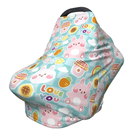 Fotbe Love You Rabbit Pattern Car Seat Covers for Babies, Nursing Breastfeeding Cover Infant Carseat Canopy, Soft Stretchy Carrier Cover