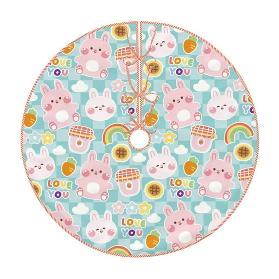 Fotbe Love You Rabbit Pattern Christmas Tree Skirt, Tree Skirts Plush Christmas Decorations, Christmas Tree Skirts Xmas Decorations Holiday Party Decor-30"