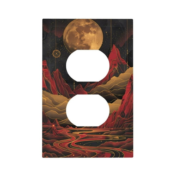 Fotbe Lunar Mountains Golden Rivers Print Duplex Receptacle Wall Plate, 1-Gang 5.0" x3.0" Wall Outlet Covers, Dual Outlet Faceplates Covers, Color-matched Screws Included-Style S