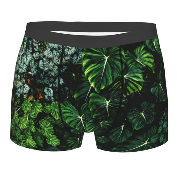 Fotbe Lush Foliage Green Plant Men’s Total Support Pouch Boxer Briefs, X-Temp Cooling, Moisture-Wicking Underwear, Regular, Long-leg and Trunk-Medium