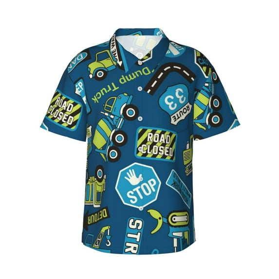 Fotbe Machinery Road Construction Hawaiian Shirt For Men Unisex Summer Beach Casual Short Sleeve Cotton Linen Button Down Shirts-Xx-Large