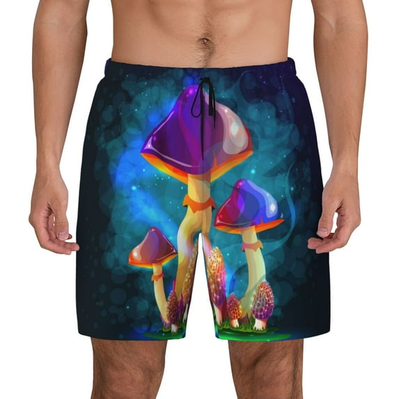 Fotbe Magic Mushrooms ,Fireflies Men’s Swim Trunks Quick Dry Swim Shorts Board Shorts with Mesh Lining-Small