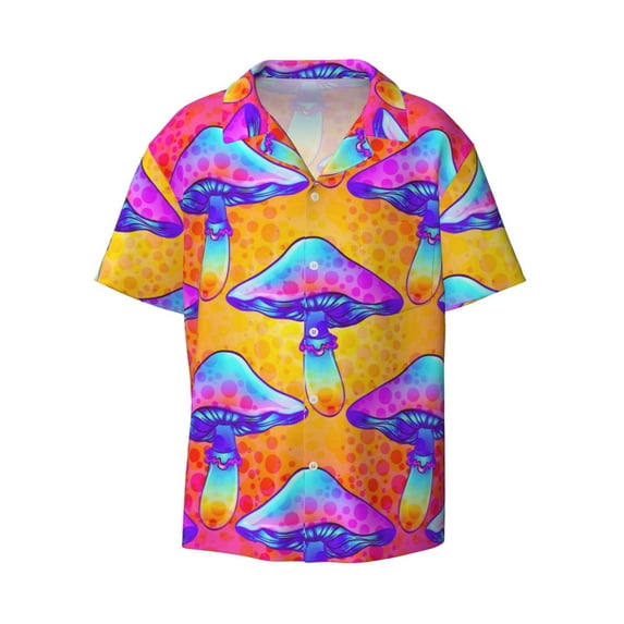 Fotbe Magic Mushrooms print Short Sleeve Button Down Shirts for Men Casual Summer Beach Wrinkle Free Shirt-4X-Large