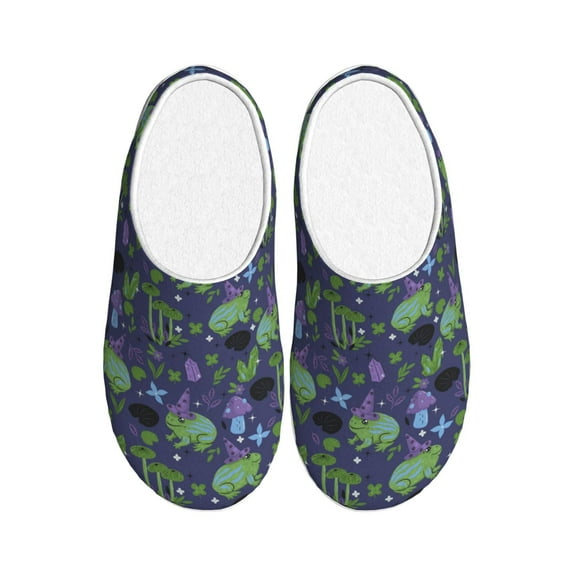 Fotbe Magic Toads in Hats Pattern Women's Fuzzy Curly Fur Memory Foam Loafer Slippers Indoor Outdoor Slippers Winter Home Shoes-44/45