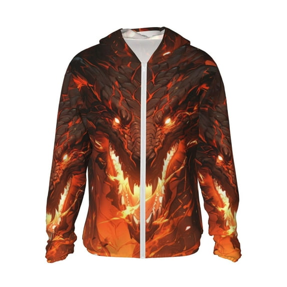 Fotbe Magma Fire Black Dragon Men's Women's UPF 50+ Sun Protection Jacket Hooded Cooling Shirt with Pockets Hiking Outdoor Performance-Medium