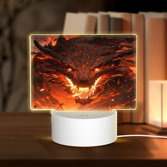 Fotbe Magma Fire Black Dragon Pattern Acrylic Night Light Gift with 3 Color ModesTouch-Sensitive LED Lamp Perfect Gift for Mother's Day, Birthday, or Christmas