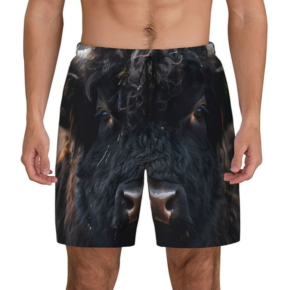 Fotbe Majestic Black Yak Men’s Swim Trunks Quick Dry Swim Shorts Board Shorts with Mesh Lining-Small