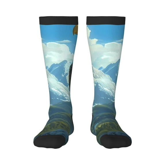 Fotbe Majestic Eagle Over Castle print Women's Men's Novelty Crew Socks Cotton Socks Knee High Socks for Walking,Running,Nurses,Pregnancy