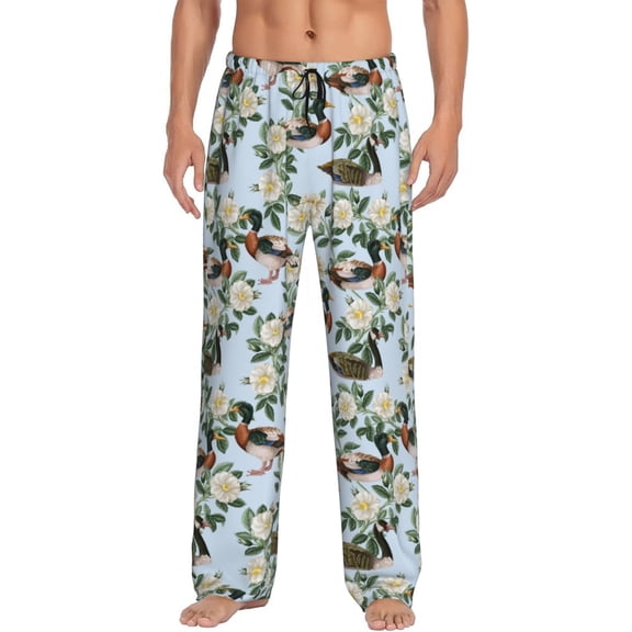 Fotbe Mallard Ducks And Roses Men's Pajama Pants,Sleepwear Pants,Pj Bottoms Drawstring And Pockets-Small