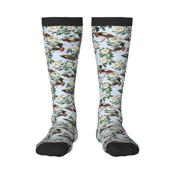 Fotbe Mallard Ducks And Roses print Women's Men's Novelty Crew Socks Cotton Socks Knee High Socks for Walking,Running,Nurses,Pregnancy