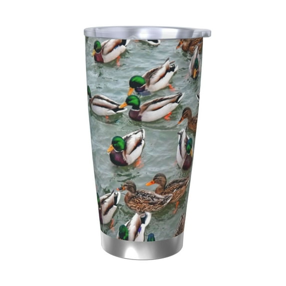 Fotbe Mallard Ducks Swimming Pattern 20 oz Tumbler Stainless Steel Vacuum Insulated Coffee Ice Cup Double Wall Travel Flask Leak-proof Coffee Cup-Without Straw