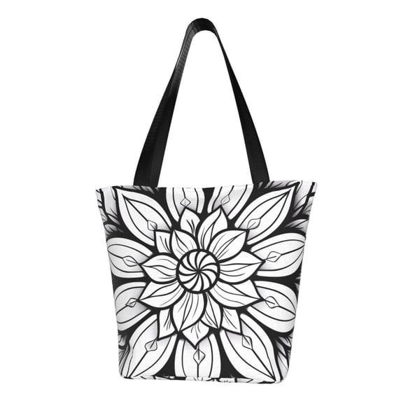 Fotbe Mandala Floral Line Art Pattern Beach Tote,Shoulder Handbag,Spacious Tote Bag,Lightweight Travel Bag,Versatile Shopping Bag