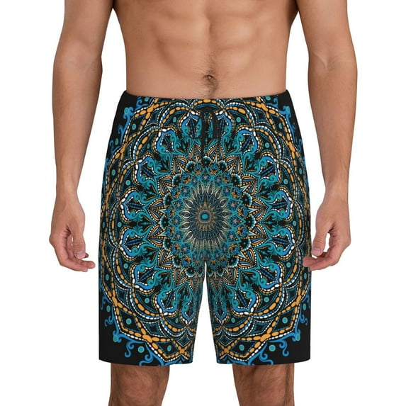 Fotbe Mandala Pajama Shorts for Men, Men's Pajama Bottoms, Sleepwear,Short Pajama Pants-Medium