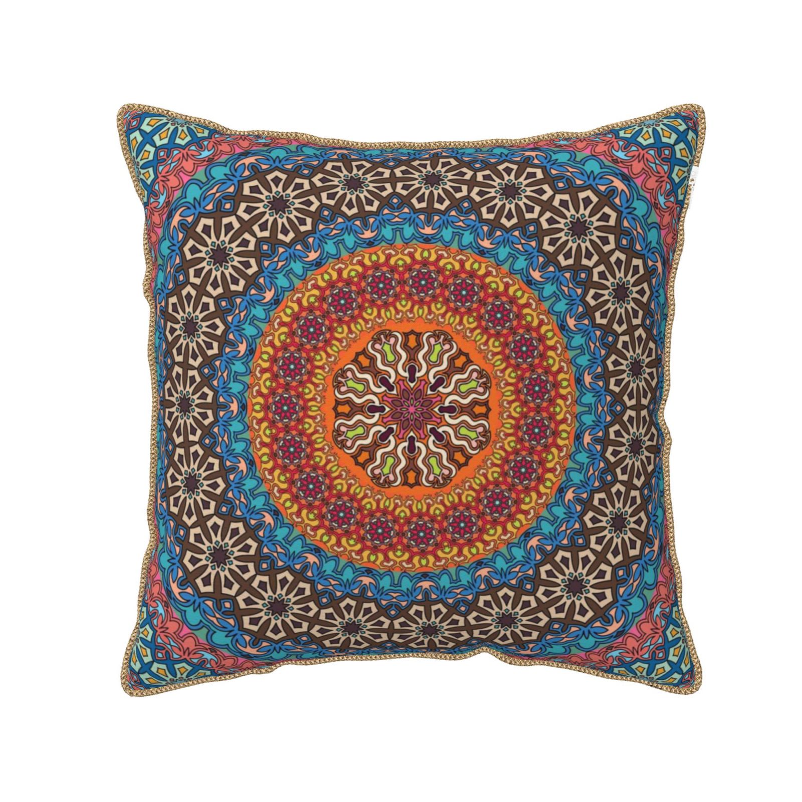 22 Inch Blue Peacock Design Floor Cushion Cover Mandala Square Pillow Cover FBB