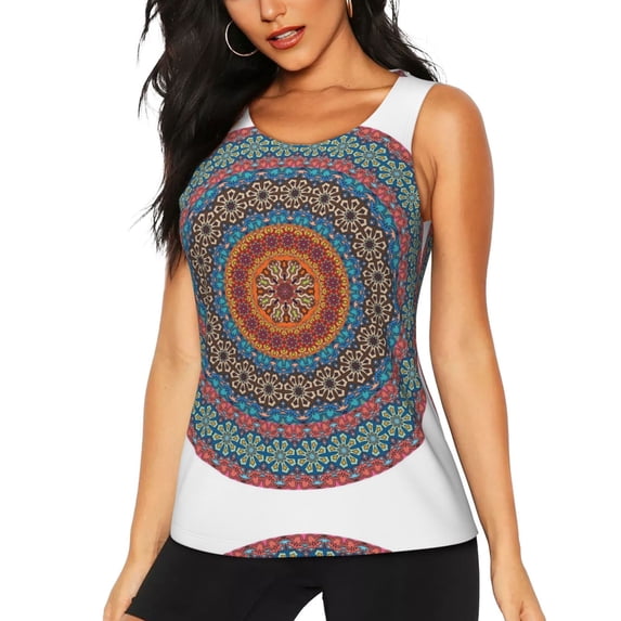 Fotbe Mandala Womens Loose Fit Casual Flowy Slim-Fit Tank Tops Athletic Round Neck Trendy Sleeveless Summer Tops for Gym and Yoga-XX-Large