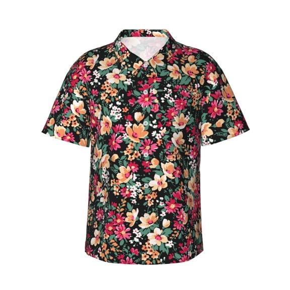 Fotbe Many Kind Of Flowers Hawaiian Shirt for Men Unisex Summer Beach Casual Short Sleeve Cotton Linen Button Down Shirts-Large
