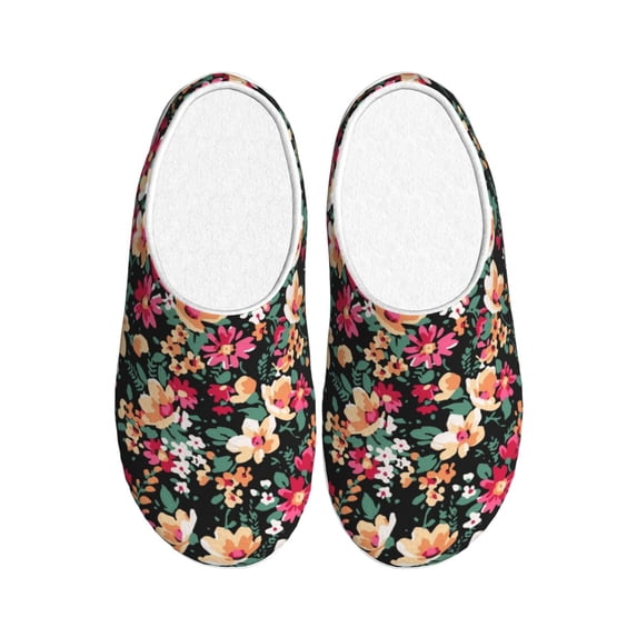Fotbe Many Kind Of Flowers Pattern Women's Fuzzy Curly Fur Memory Foam Loafer Slippers Indoor Outdoor Slippers Winter Home Shoes-46/47
