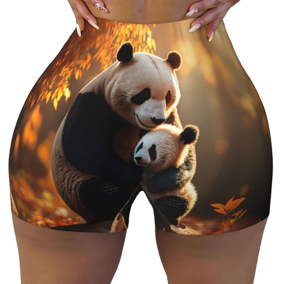 Fotbe Maple Forest Panda Seamless Shorts, Womens Workout Shorts High Waist Stretch Booty Short for Gym/Yoga/Running/Biking-Medium