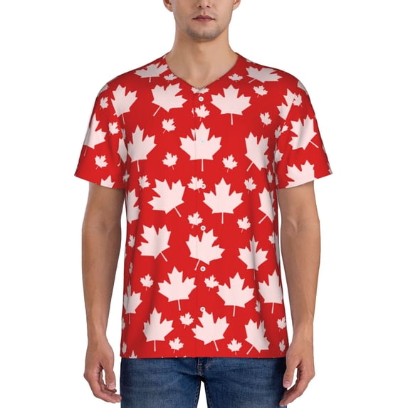 Fotbe Maple Leaves Baseball Jersey Shirt for Men and Women, Casual Short Sleeves Button Down T-Shirt-Small