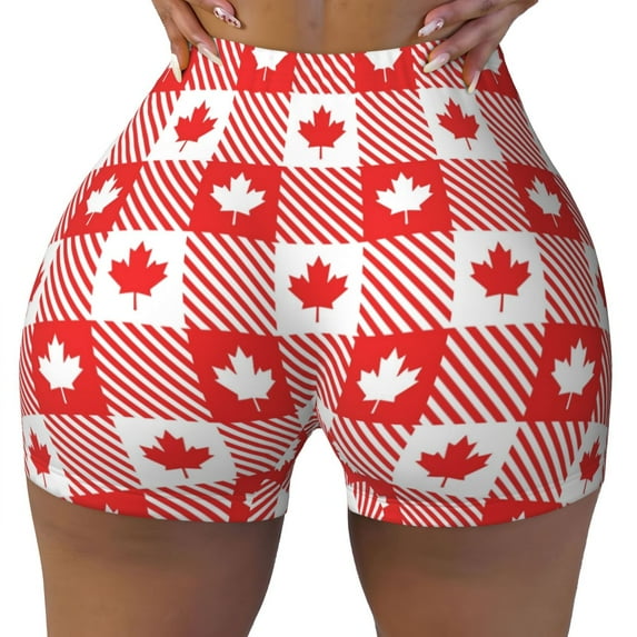 Fotbe Maple Leaves1 Seamless Shorts, Womens Workout Shorts High Waist Stretch Booty Short for Gym/Yoga/Running/Biking-Large