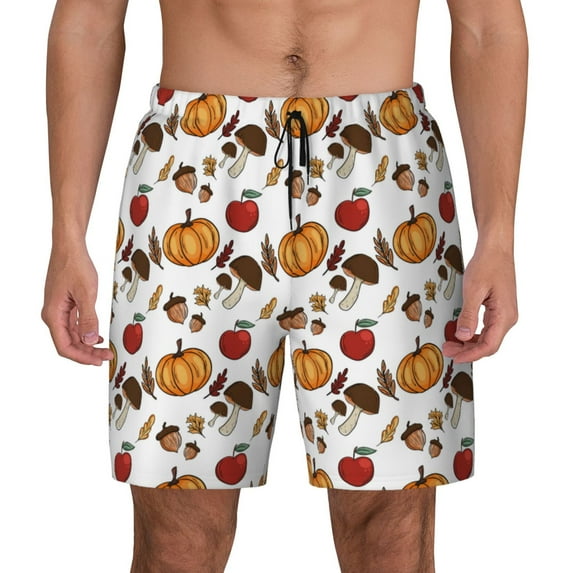 Fotbe Maple leaf nut Mushroom Men’s Swim Trunks Quick Dry Swim Shorts Board Shorts with Mesh Lining-X-Large