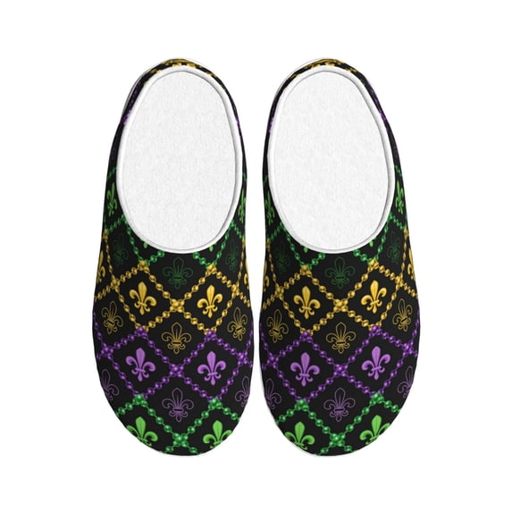 Fotbe Mardi Gra Geometric Pattern Women's Fuzzy Curly Fur Memory Foam Loafer Slippers Indoor Outdoor Slippers Winter Home Shoes-39/40
