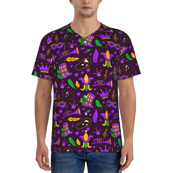 Fotbe Mardi Gra2 Baseball Jersey Shirt for Men and Women, Casual Short Sleeves Button Down T-Shirt-Large