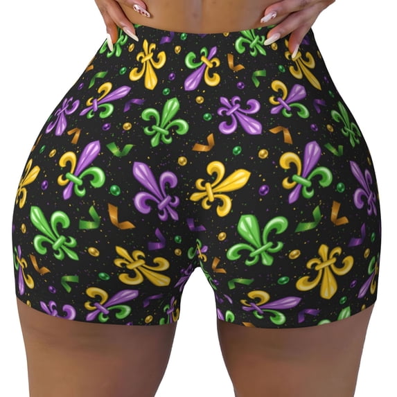 Fotbe Mardi Gras Carnival4 Seamless Shorts, Womens Workout Shorts High Waist Stretch Booty Short for Gym/Yoga/Running/Biking-Small