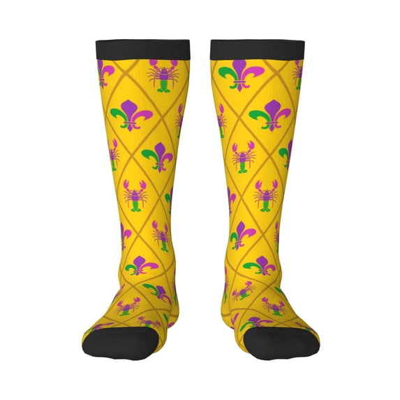 Fotbe Mardi Gras Crayfish and Fleur de lis print Women's Men's Novelty Crew Socks Cotton Socks Knee High Socks for Walking,Running,Nurses,Pregnancy