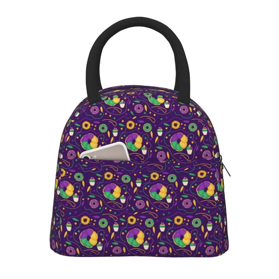 Fotbe Mardi Gras and Donuts Pattern Lunch Bag, Insulated Lunch Box, Small Leakproof Cooler Food Lunch Containers Reusable High Capacity Lunch Tote Bags for Work, Travel, Outdoor
