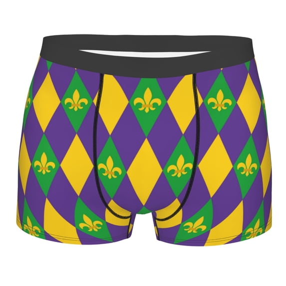 Fotbe Mardi Gras Men’s Total Support Pouch Boxer Briefs, X-Temp Cooling, Moisture-Wicking Underwear, Regular, Long-leg and Trunk-Medium