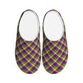 thumbnail image 1 of Fotbe Mardi Gras Plaid Pattern Women's Fuzzy Curly Fur Memory Foam Loafer Slippers Indoor Outdoor Slippers Winter Home Shoes-35/36, 1 of 7
