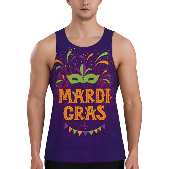 Fotbe Mardi Gras2 Pattern Men's Quick Dry Workout Tank Top Gym Muscle Tee Fitness Bodybuilding Sleeveless T Shirt Breathable Workout Shirt-Large