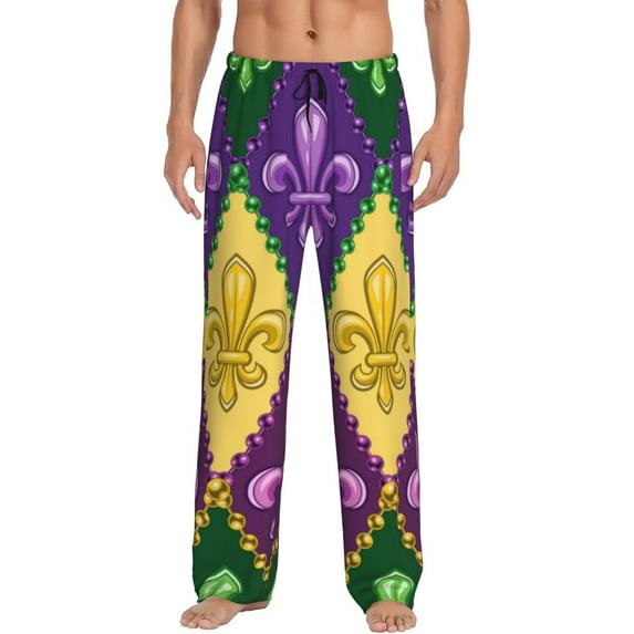 Fotbe Mardi Gras4 Men's Pajama Pants,Sleepwear Pants,Pj Bottoms Drawstring And Pockets-X-Large
