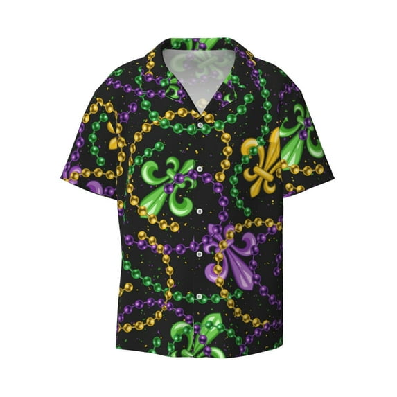 Fotbe Mardi Gras6 print Short Sleeve Button Down Shirts for Men Casual Summer Beach Wrinkle Free Shirt-Medium