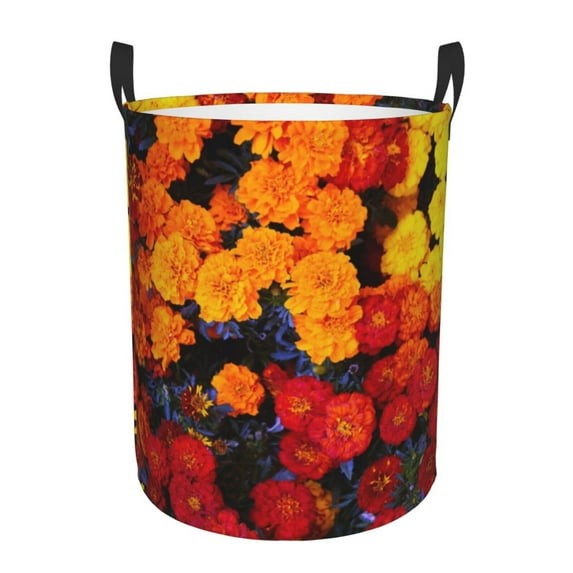 Fotbe Marigold Flowers In Different Colors Pattern Laundry Basket with Handles, Waterproof Large Laundry Hamper, Wash Bag for Corner Dorm, Rolling Laundry Basket with Handles-Small