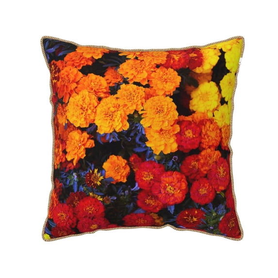 Fotbe Marigold Flowers In Different Colors Pattern Velvet Decorative Throw Pillow Covers with Elegant Piping, Soft Plush Cushion Cover for Sofa, Bed, Car, Office-16"x16"