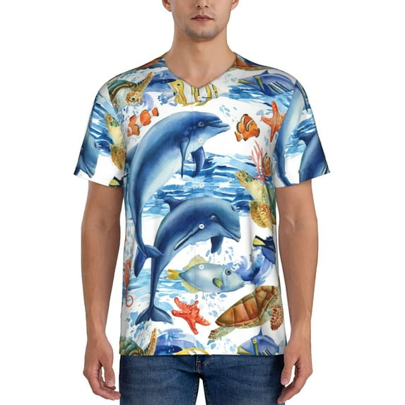 Fotbe Marine Animals Baseball Jersey Shirt for Men and Women, Casual Short Sleeves Button Down T-Shirt-XX-Large
