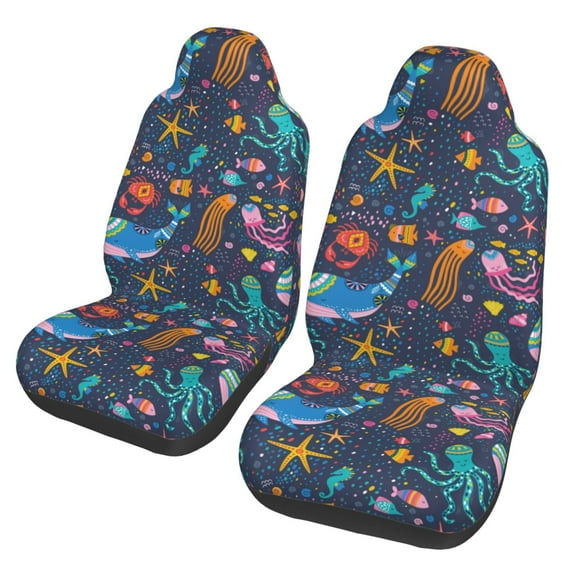 Fotbe Marine Inhabitants Pattern Automotive Seat Covers for Cars Trucks and SUVs – Car Seat Covers for Front Seats,Protective Seat Covers,Vehicle Seat Covers, Set of 2
