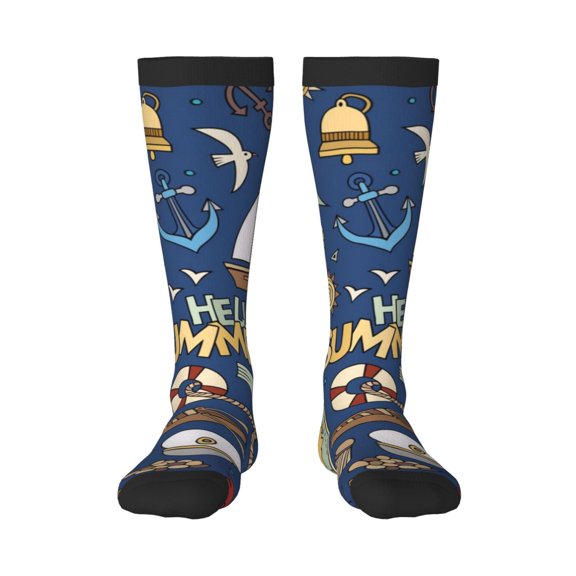 Fotbe Marine Nautical print Women's Men's Novelty Crew Socks Cotton Socks Knee High Socks for Walking,Running,Nurses,Pregnancy