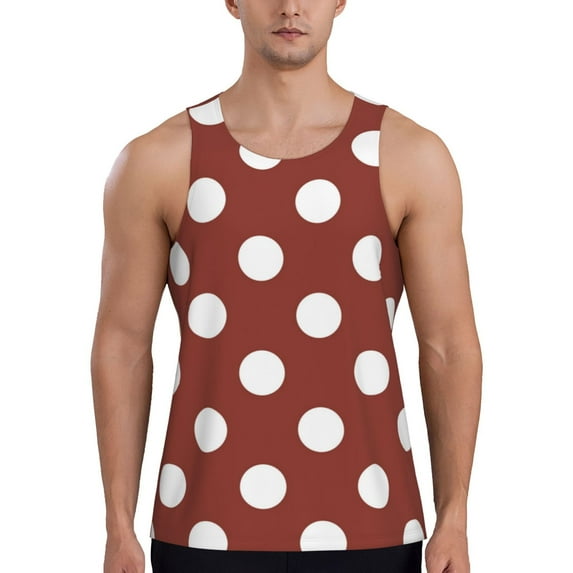 Fotbe Maroon And White Polka Dot Pattern Men's Quick Dry Workout Tank Top Gym Muscle Tee Fitness Bodybuilding Sleeveless T Shirt Breathable Workout Shirt-4X-Large