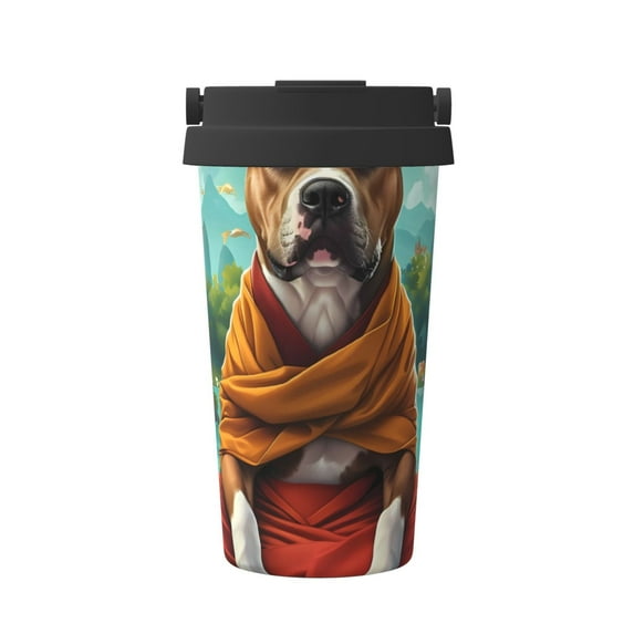 Fotbe Meditating French Bulldog Printed Insulated Travel Coffee Mug Spill Proof Leak Proof Stainless Steel Coffee Tumbler Reusable Coffee Cups with Lids Thermos