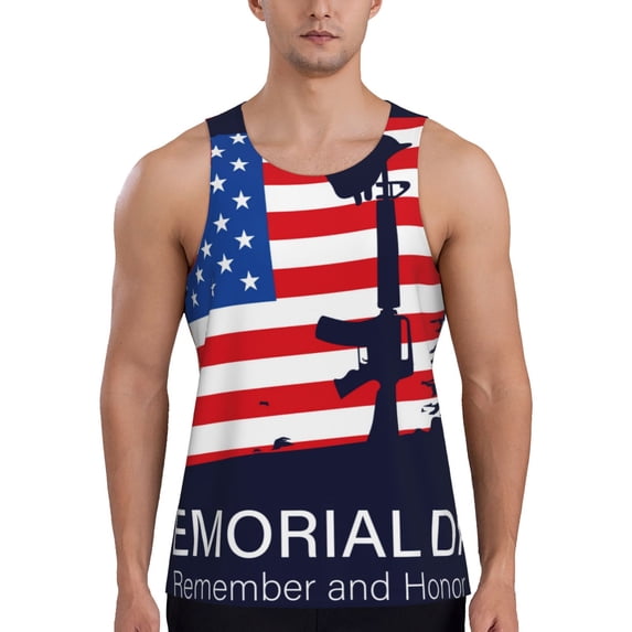 Fotbe Memorial Day Pattern Men's Quick Dry Workout Tank Top Gym Muscle Tee Fitness Bodybuilding Sleeveless T Shirt Breathable Workout Shirt-4X-Large