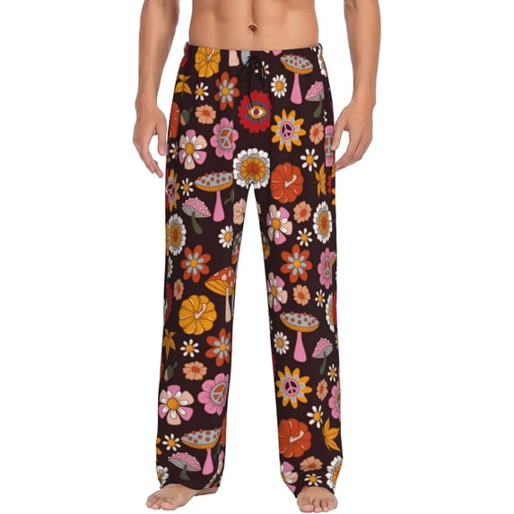 Fotbe Men'S 70s Groovy Hippie Retroclassic Pajama Pants With Elastic Waist And Drawstring Pockets,Pajama Pants Mens Lounge Pants Super Soft