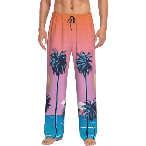 Fotbe Men'S Beach With Palm Treesclassic Pajama Pants With Elastic Waist And Drawstring Pockets,Pajama Pants Mens Lounge Pants Super Soft